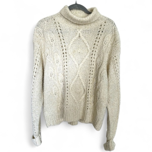 Vintage Jennifer Reed Neiman Marcus Hand Knitted Cream Turtleneck Sweater-XL - Picture 4 of 10